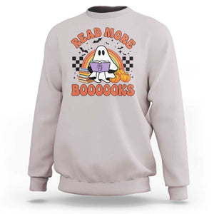 Halloween Teacher Sweatshirt Read More Books Cute Ghost Reading Pumpkin TS11 Ice Gray Print Your Wear