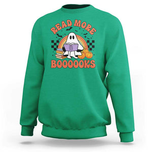 Halloween Teacher Sweatshirt Read More Books Cute Ghost Reading Pumpkin TS11 Irish Green Print Your Wear