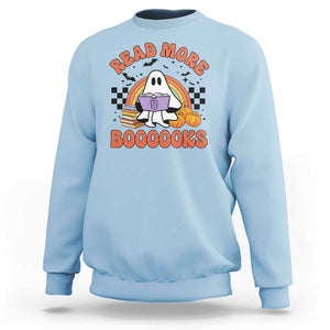 Halloween Teacher Sweatshirt Read More Books Cute Ghost Reading Pumpkin TS11 Light Blue Print Your Wear