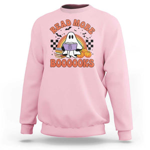 Halloween Teacher Sweatshirt Read More Books Cute Ghost Reading Pumpkin TS11 Light Pink Print Your Wear