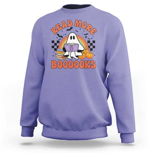 Halloween Teacher Sweatshirt Read More Books Cute Ghost Reading Pumpkin TS11 Violet Print Your Wear