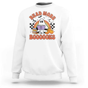 Halloween Teacher Sweatshirt Read More Books Cute Ghost Reading Pumpkin TS11 White Print Your Wear