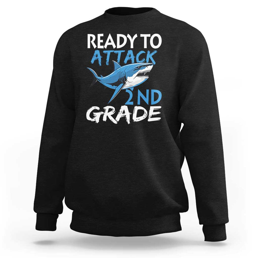 Back To School Second Grade Sweatshirt Ready To Attack 2nd Grade Jaw Shark TS11 Black Print Your Wear