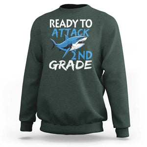 Back To School Second Grade Sweatshirt Ready To Attack 2nd Grade Jaw Shark TS11 Dark Forest Green Print Your Wear