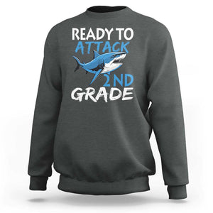 Back To School Second Grade Sweatshirt Ready To Attack 2nd Grade Jaw Shark TS11 Dark Heather Print Your Wear