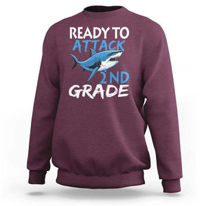 Back To School Second Grade Sweatshirt Ready To Attack 2nd Grade Jaw Shark TS11 Maroon Print Your Wear