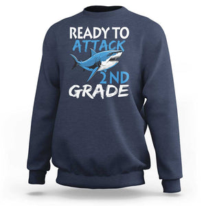 Back To School Second Grade Sweatshirt Ready To Attack 2nd Grade Jaw Shark TS11 Navy Print Your Wear