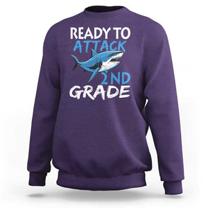 Back To School Second Grade Sweatshirt Ready To Attack 2nd Grade Jaw Shark TS11 Purple Print Your Wear