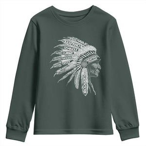 Native American Tribes Youth Sweatshirt Vintage Indian American Chief TS11 Dark Forest Green Print Your Wear