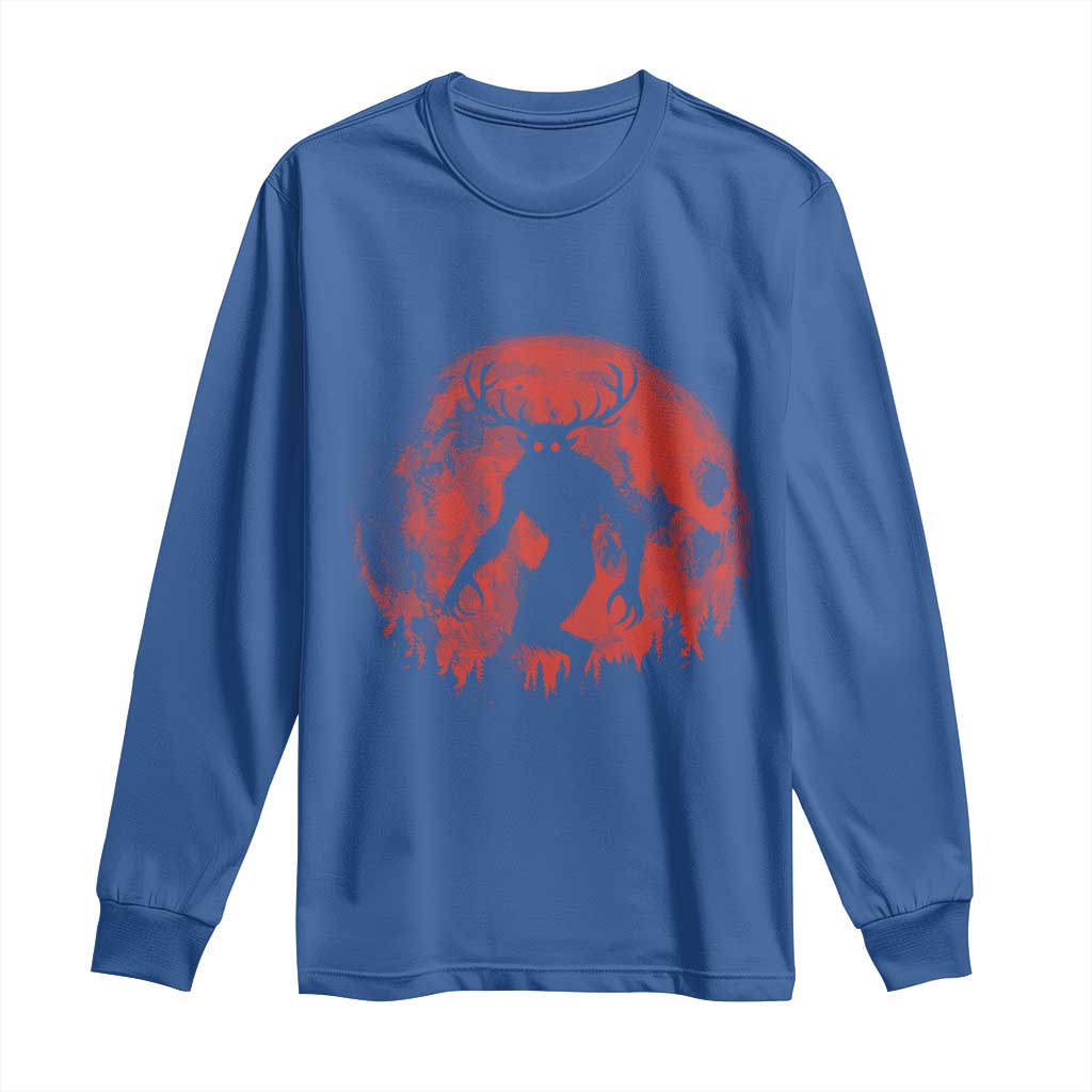 Wendigo Monster Long Sleeve Shirt Skinwalker Night Stroll Cryptid Full Moon Evil Monster TS11 Royal Blue Print Your Wear