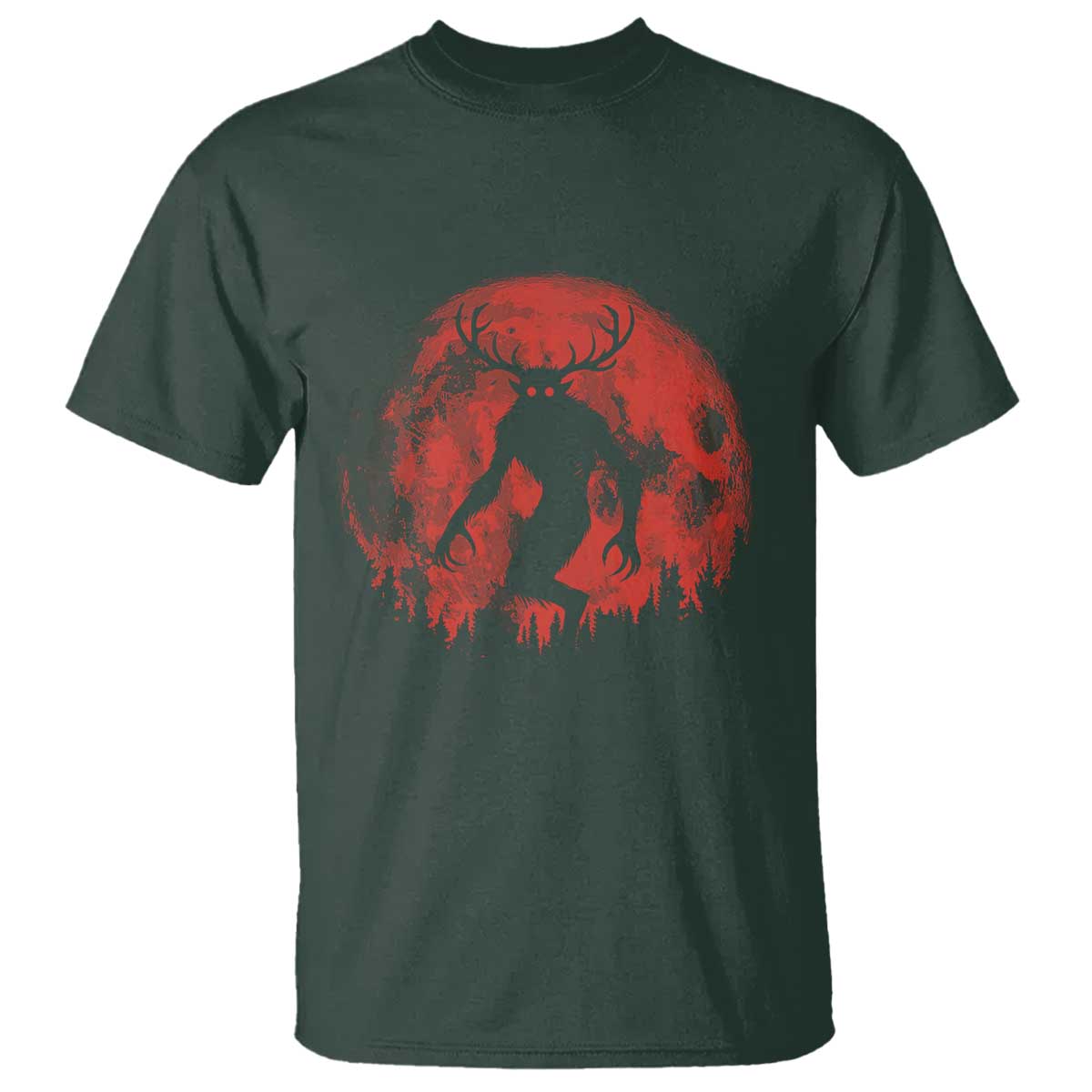 Wendigo Monster T Shirt Skinwalker Night Stroll Cryptid Full Moon Evil Monster TS11 Dark Forest Green Print Your Wear
