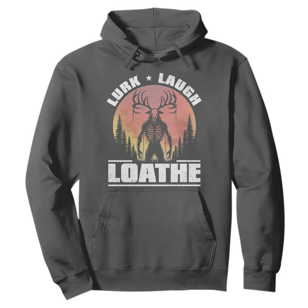 Funny Wendigo Cryptid Lurk Laugh Loathe Hoodie TS11 Dark Heather Print Your Wear