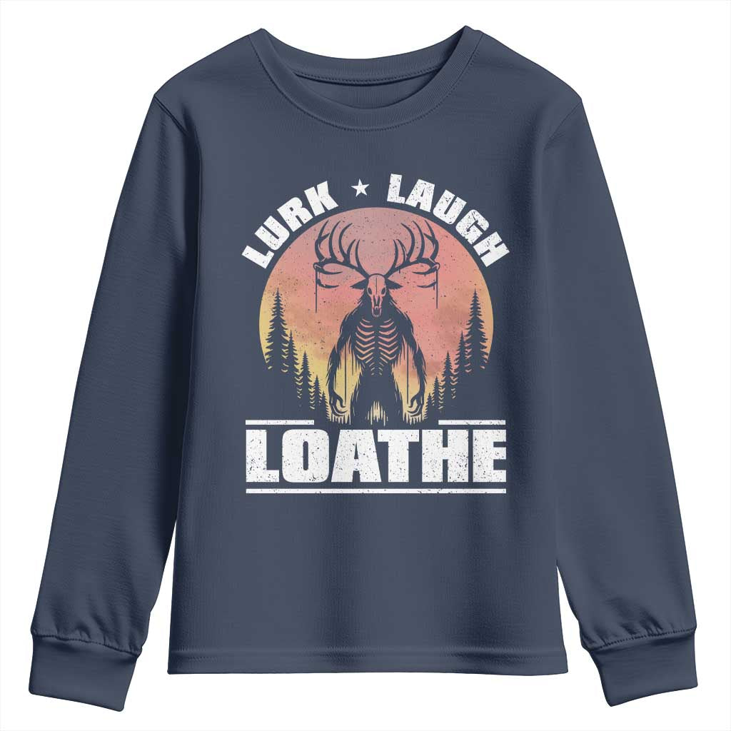 Funny Wendigo Cryptid Lurk Laugh Loathe Youth Sweatshirt TS11 Navy Print Your Wear