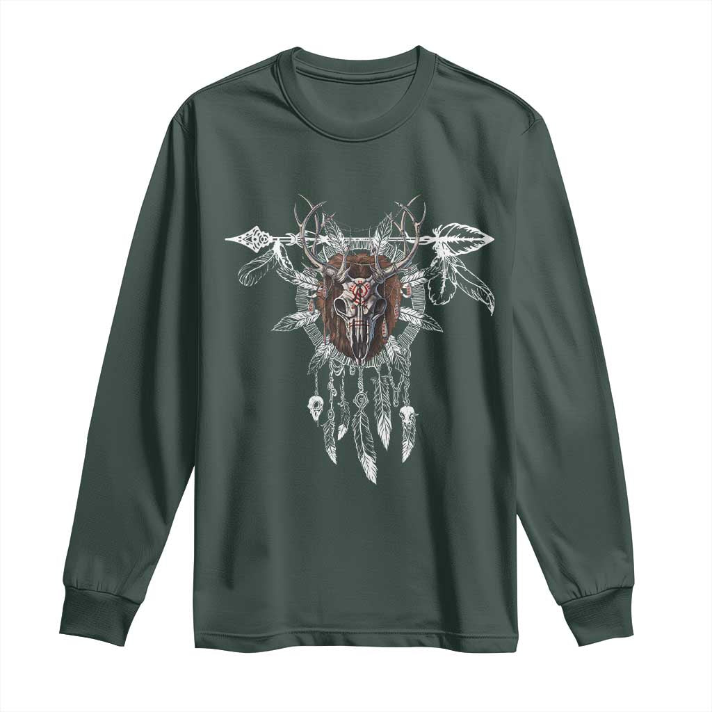 Native American Wendigo Monster Skinwalker Dreamcatcher Long Sleeve Shirt TS11 Dark Forest Green Print Your Wear