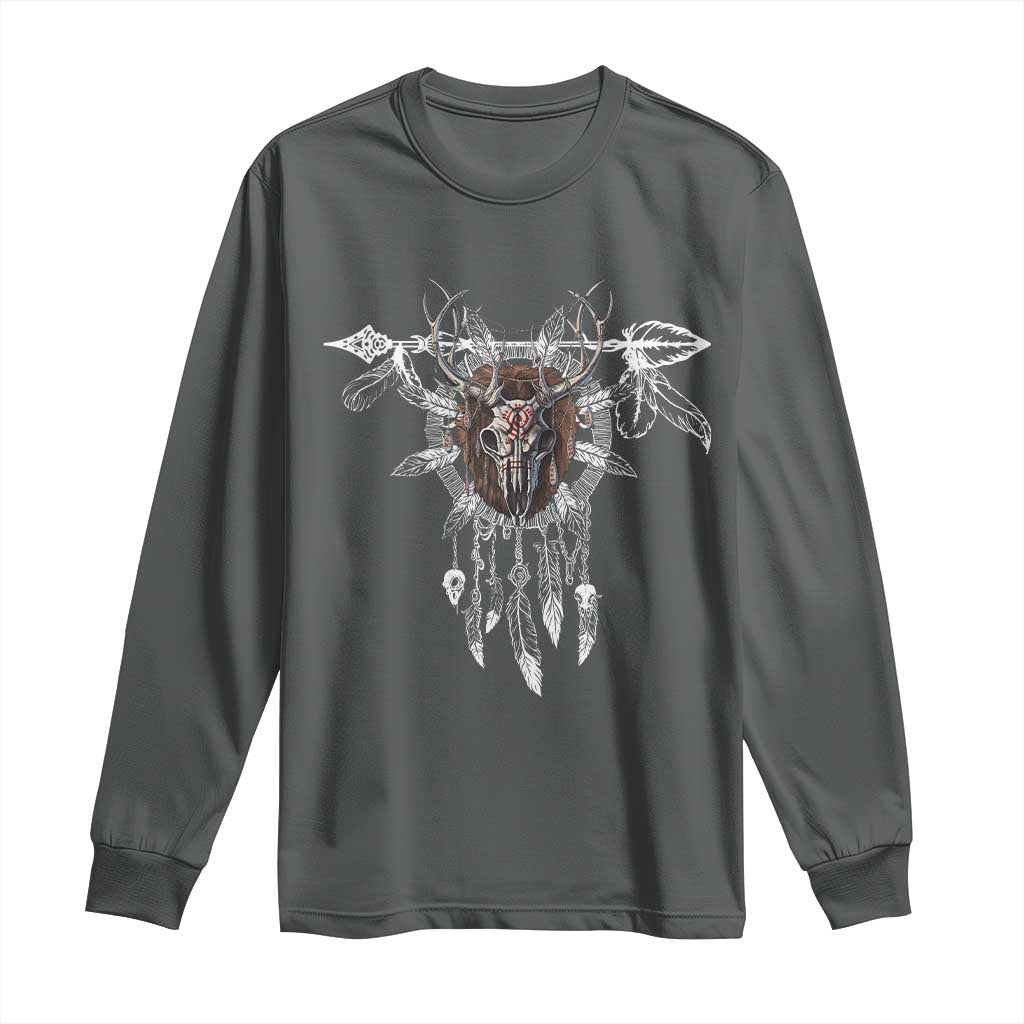 Native American Wendigo Monster Skinwalker Dreamcatcher Long Sleeve Shirt TS11 Dark Heather Print Your Wear