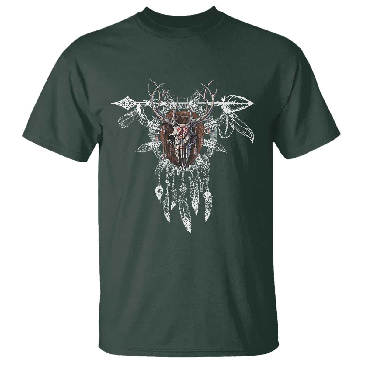 Native American Wendigo Monster Skinwalker Dreamcatcher T Shirt TS11 Dark Forest Green Print Your Wear