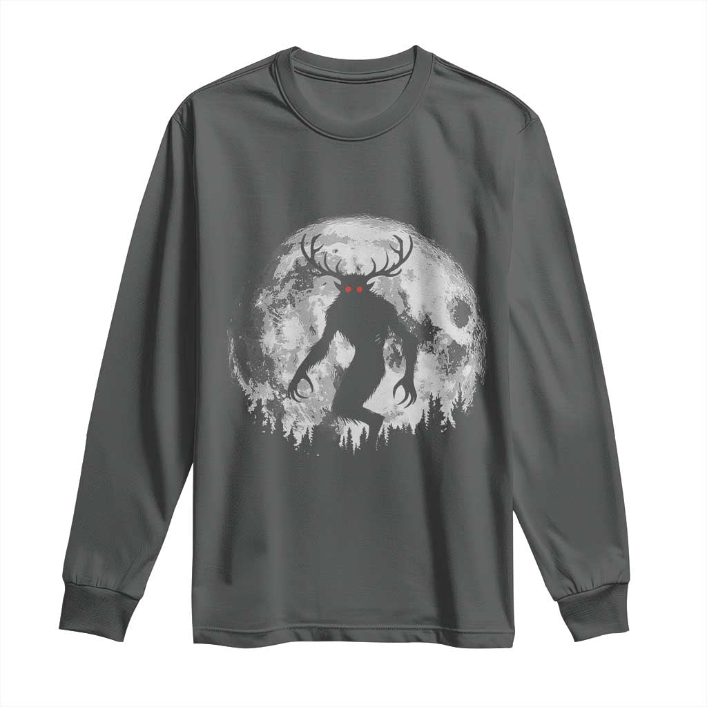 Wendigo Monster Long Sleeve Shirt Skinwalker Night Stroll Cryptid Full Moon TS11 Dark Heather Print Your Wear