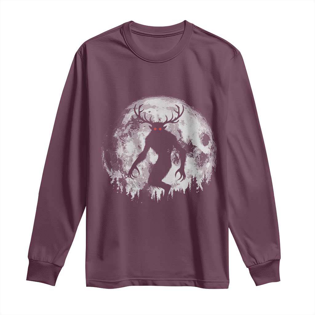 Wendigo Monster Long Sleeve Shirt Skinwalker Night Stroll Cryptid Full Moon TS11 Maroon Print Your Wear