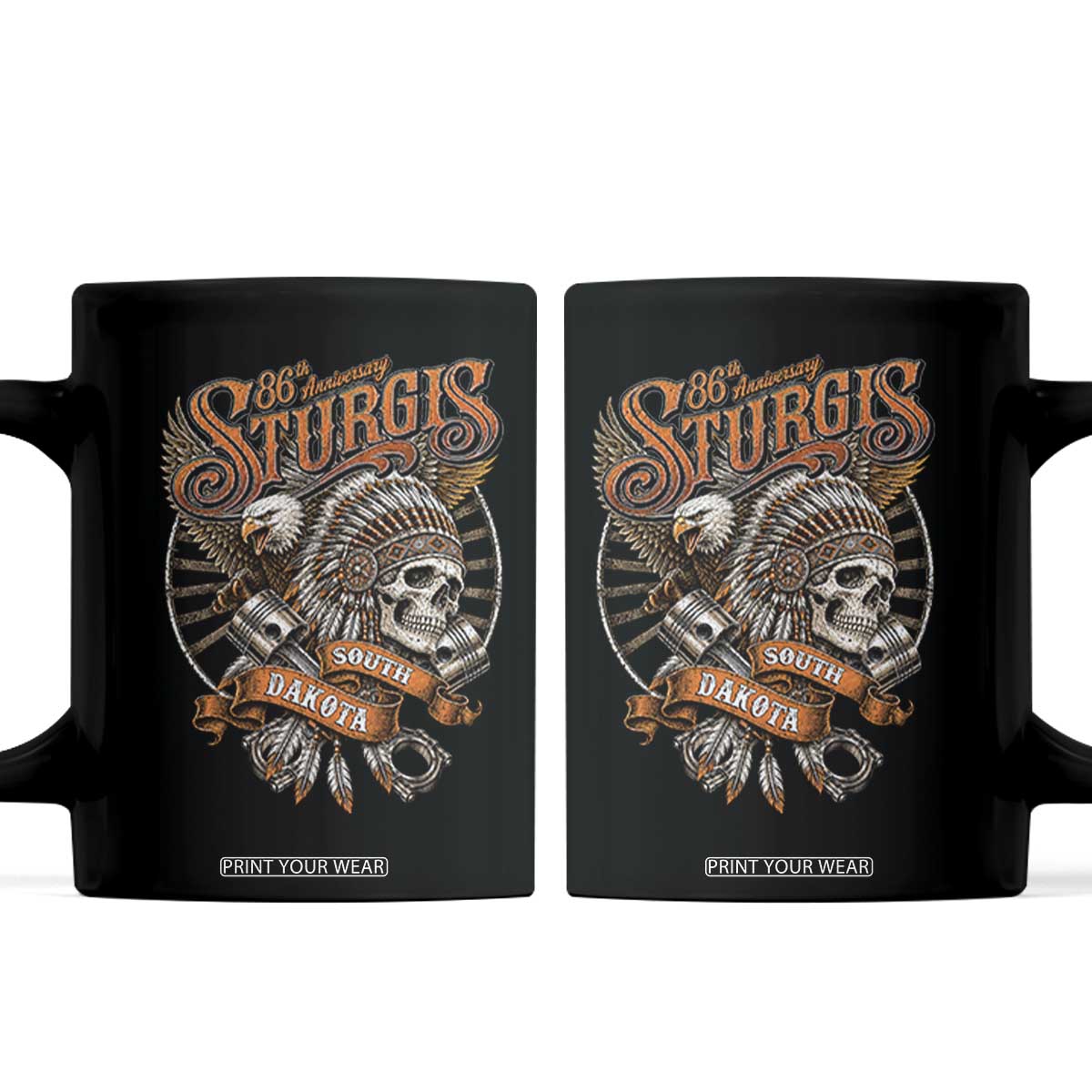 Sturgis South Dakota Indian American Rider Skull 86th Anniversary Coffee Mug TS11 Black Print Your Wear