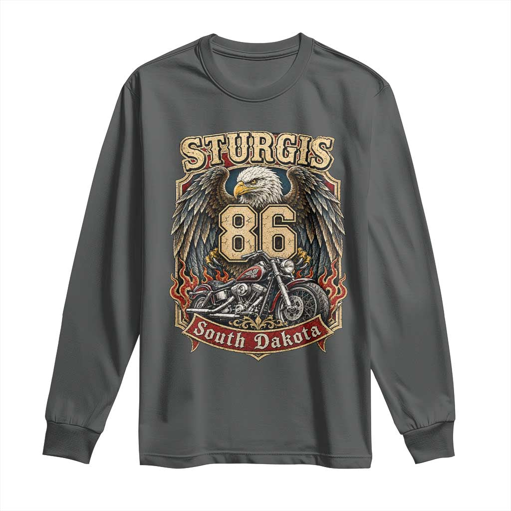 Sturgis South Dakota Motorcycle Lover Eagle 86th Anniversary Long Sleeve Shirt TS11 Dark Heather Print Your Wear