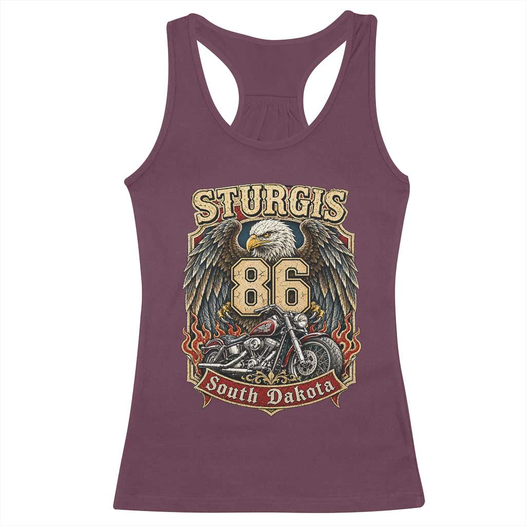 Sturgis South Dakota Motorcycle Lover Eagle 86th Anniversary Racerback Tank Top TS11 Maroon Print Your Wear