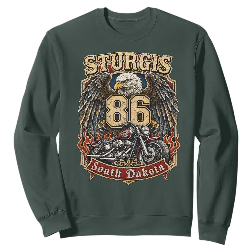 Sturgis South Dakota Motorcycle Lover Eagle 86th Anniversary Sweatshirt TS11 Dark Forest Green Print Your Wear