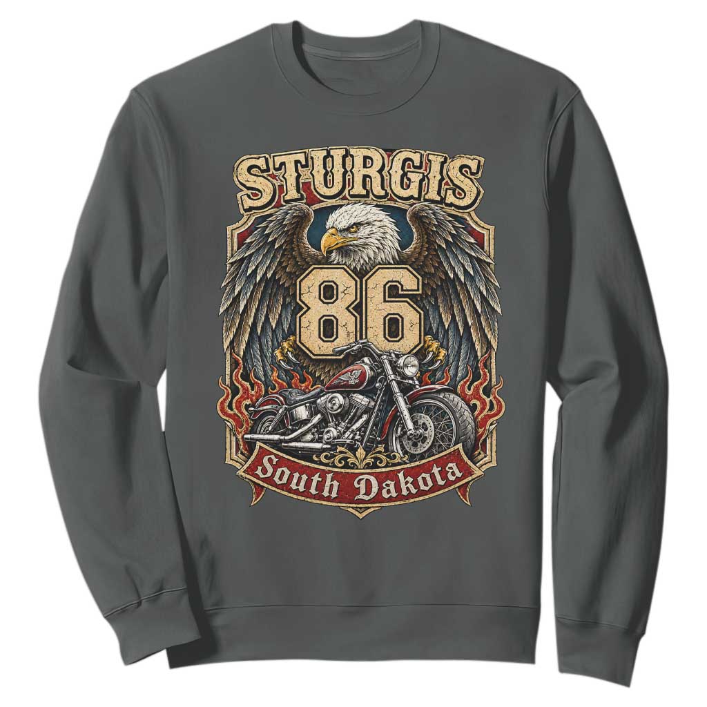 Sturgis South Dakota Motorcycle Lover Eagle 86th Anniversary Sweatshirt TS11 Dark Heather Print Your Wear