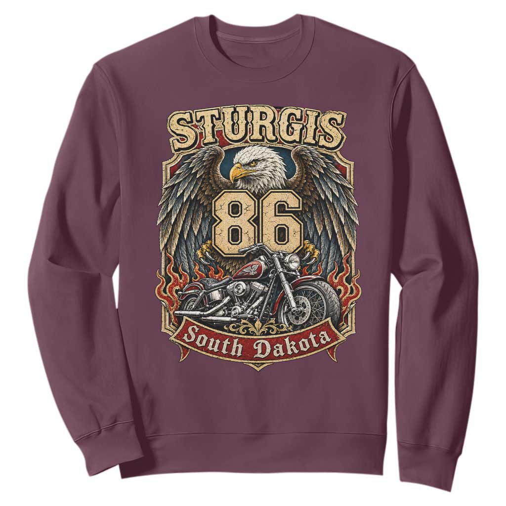 Sturgis South Dakota Motorcycle Lover Eagle 86th Anniversary Sweatshirt TS11 Maroon Print Your Wear