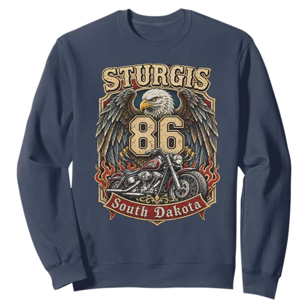 Sturgis South Dakota Motorcycle Lover Eagle 86th Anniversary Sweatshirt TS11 Navy Print Your Wear