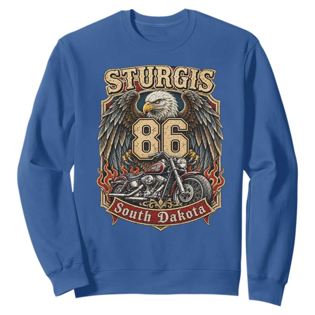 Sturgis South Dakota Motorcycle Lover Eagle 86th Anniversary Sweatshirt TS11 Royal Blue Print Your Wear