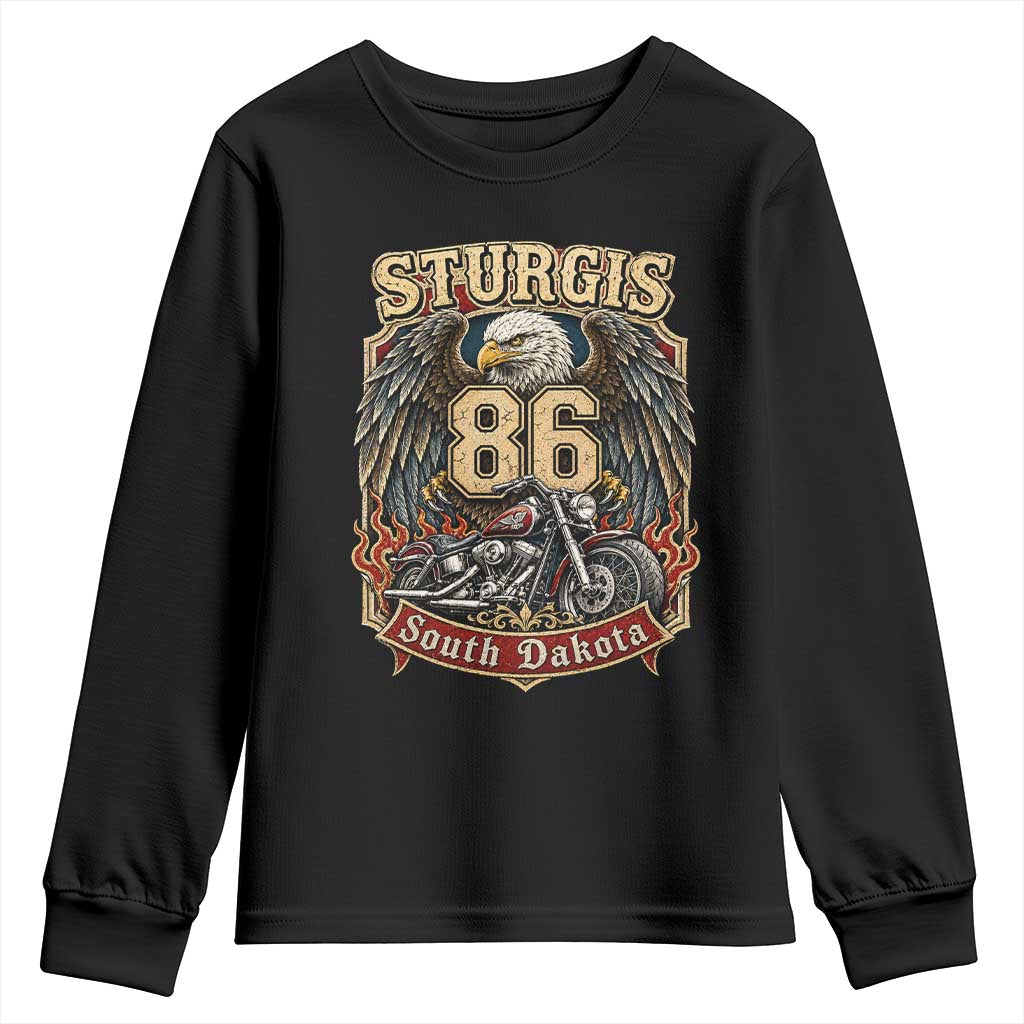 Sturgis South Dakota Motorcycle Lover Eagle 86th Anniversary Youth Sweatshirt TS11 Black Print Your Wear