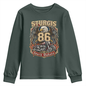 Sturgis South Dakota Motorcycle Lover Eagle 86th Anniversary Youth Sweatshirt TS11 Dark Forest Green Print Your Wear