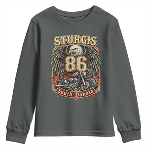 Sturgis South Dakota Motorcycle Lover Eagle 86th Anniversary Youth Sweatshirt TS11 Dark Heather Print Your Wear
