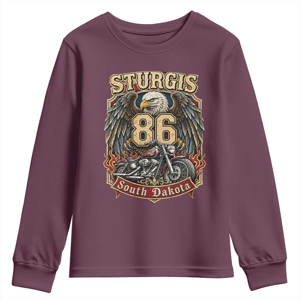 Sturgis South Dakota Motorcycle Lover Eagle 86th Anniversary Youth Sweatshirt TS11 Maroon Print Your Wear