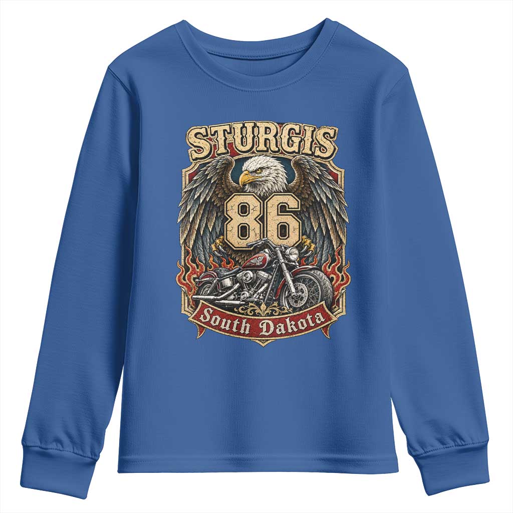 Sturgis South Dakota Motorcycle Lover Eagle 86th Anniversary Youth Sweatshirt TS11 Royal Blue Print Your Wear
