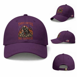 Three Coffees No Lunch Baseball Cap Funny Medieval Knight Coffee Lover TS11 Baseball Cap Universal Fit Purple Print Your Wear