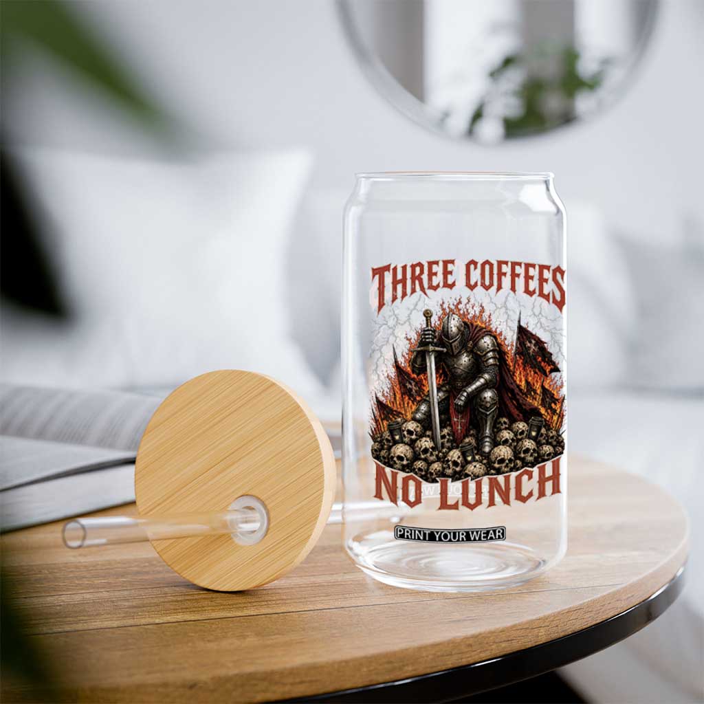 Three Coffees No Lunch Glass Can Funny Medieval Knight Coffee Lover TS11 Print Your Wear