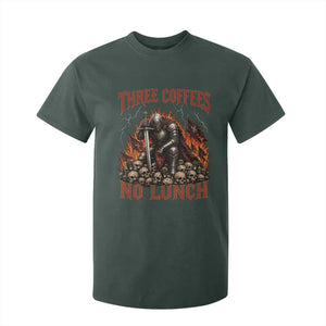 Three Coffees No Lunch T Shirt For Kid Funny Medieval Knight Coffee Lover TS11 Dark Forest Green Print Your Wear