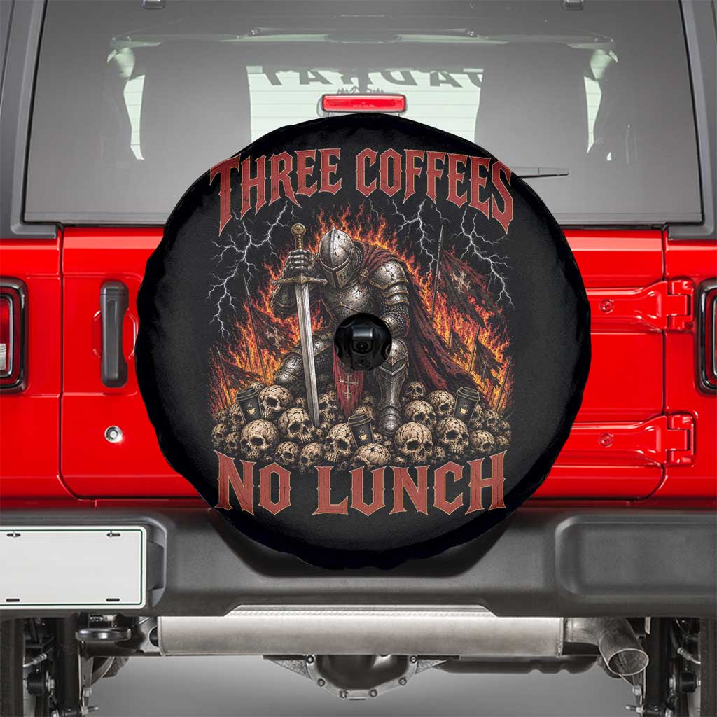 Three Coffees No Lunch Spare Tire Cover Funny Medieval Knight Coffee Lover TS11 Black Print Your Wear