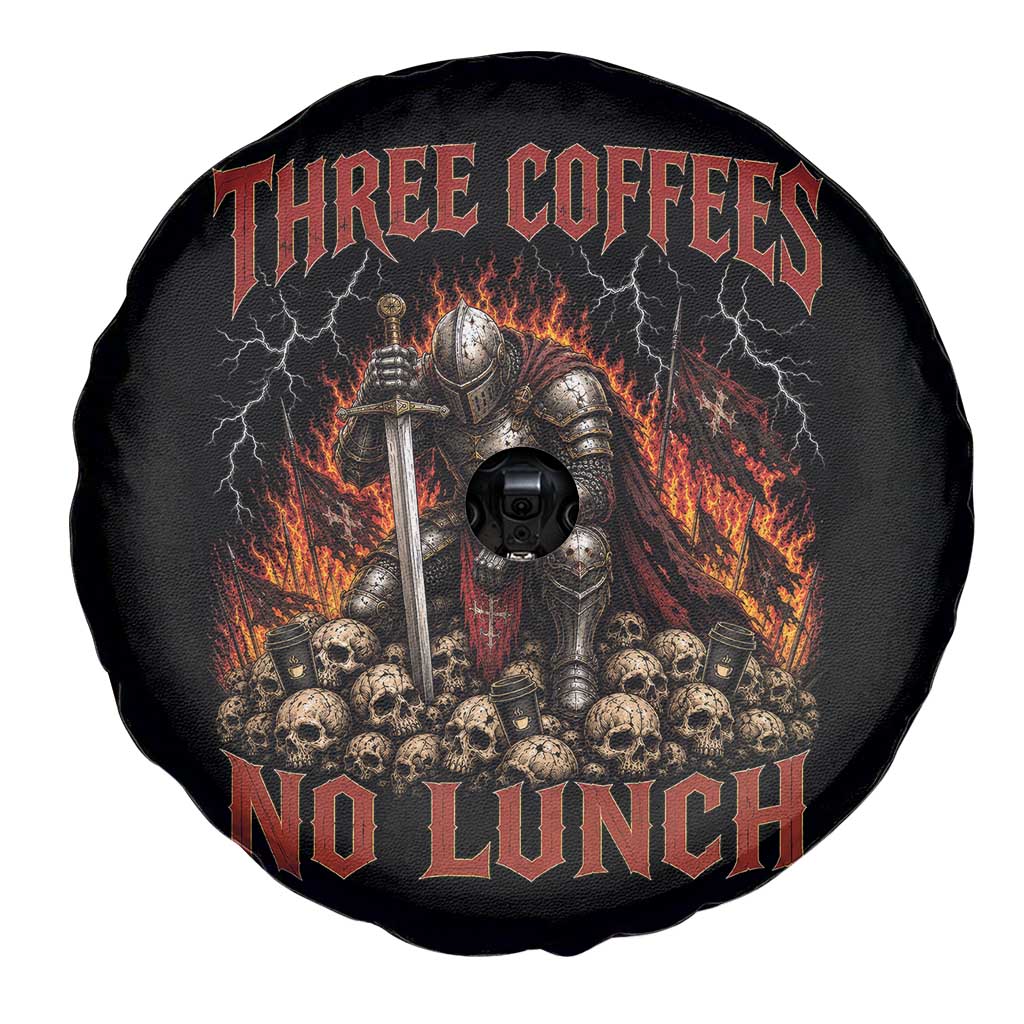 Three Coffees No Lunch Spare Tire Cover Funny Medieval Knight Coffee Lover TS11 Print Your Wear