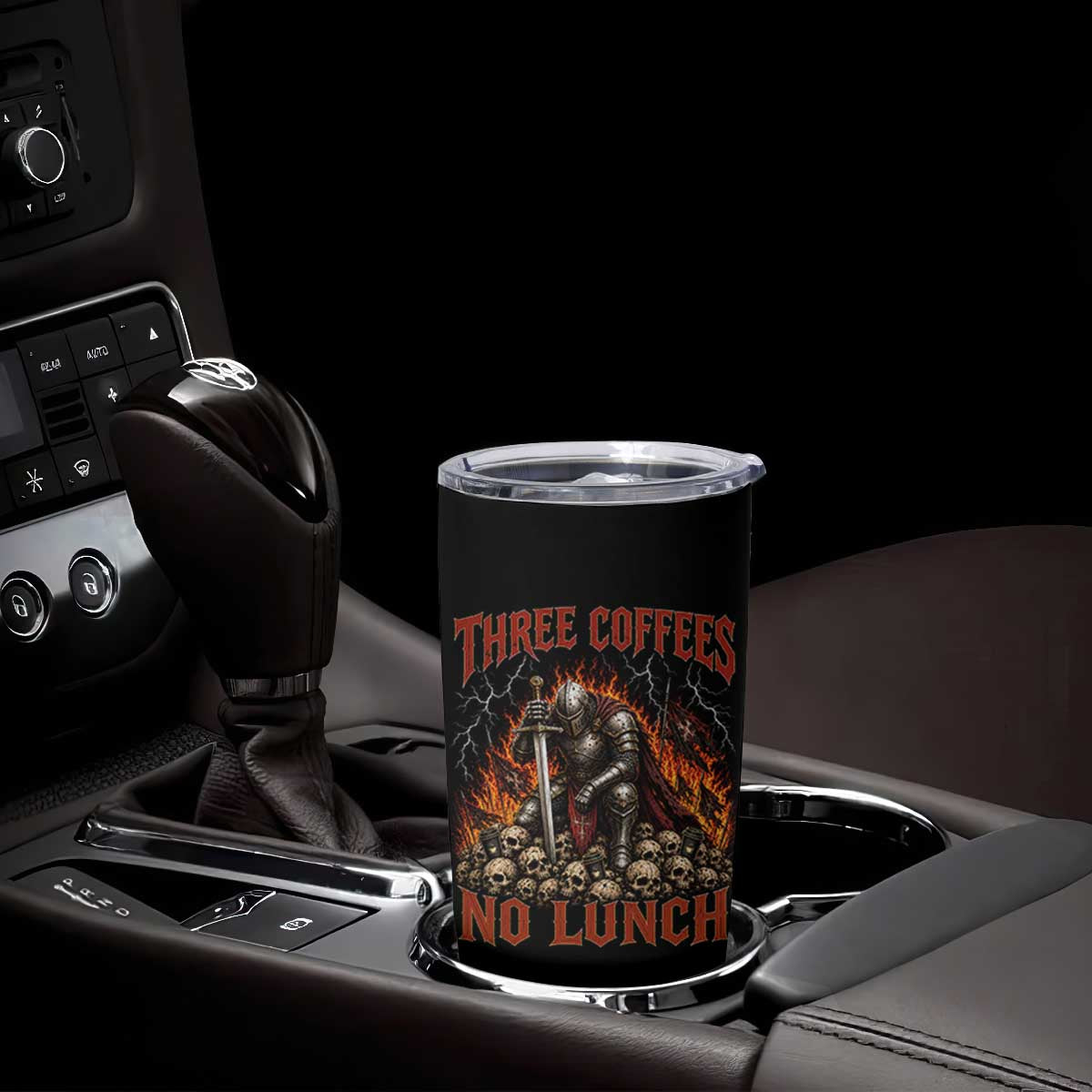 Three Coffees No Lunch Tumbler Cup Funny Medieval Knight Coffee Lover TS11 Print Your Wear