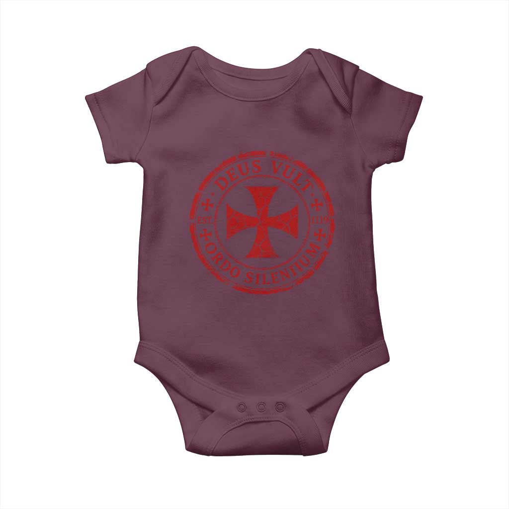 Deus Vult Ordo Silentium Knights Templar Est 1119 Baby Onesie Crusader Cross TS11 Maroon Print Your Wear