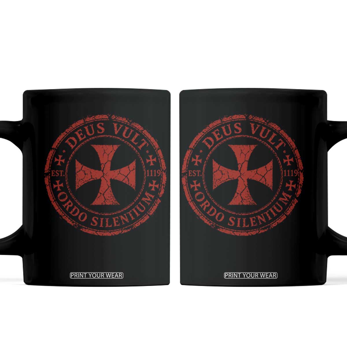 Deus Vult Ordo Silentium Knights Templar Est 1119 Coffee Mug Crusader Cross TS11 Black Print Your Wear