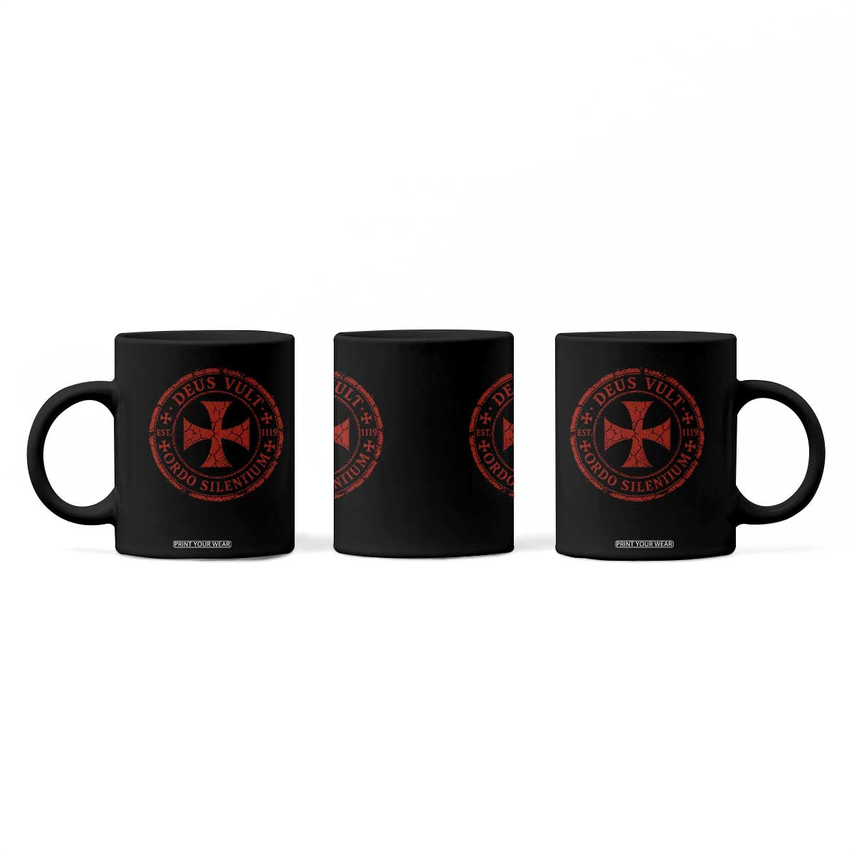 Deus Vult Ordo Silentium Knights Templar Est 1119 Coffee Mug Crusader Cross TS11 Print Your Wear