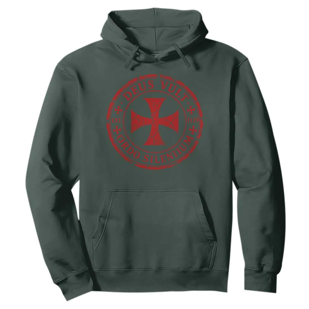 Deus Vult Ordo Silentium Knights Templar Est 1119 Hoodie Crusader Cross TS11 Dark Forest Green Print Your Wear
