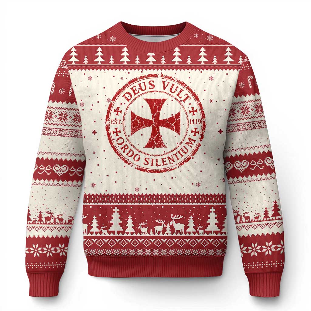 Deus Vult Ordo Silentium Knights Templar Est 1119 Ugly Christmas Sweater Crusader Cross TS11 Beige Red Print Your Wear