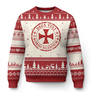 Deus Vult Ordo Silentium Knights Templar Est 1119 Ugly Christmas Sweater Crusader Cross TS11 Beige Red Print Your Wear