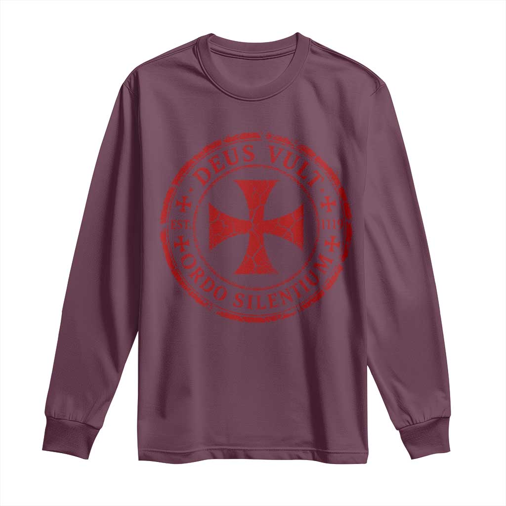 Deus Vult Ordo Silentium Knights Templar Est 1119 Long Sleeve Shirt Crusader Cross TS11 Maroon Print Your Wear