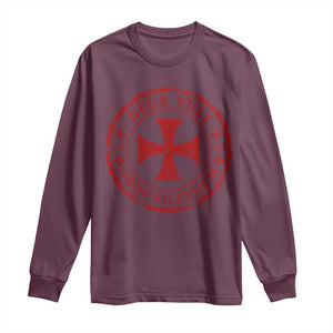 Deus Vult Ordo Silentium Knights Templar Est 1119 Long Sleeve Shirt Crusader Cross TS11 Maroon Print Your Wear