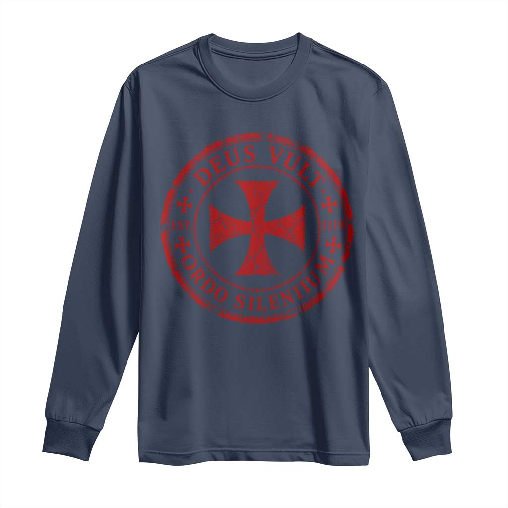 Deus Vult Ordo Silentium Knights Templar Est 1119 Long Sleeve Shirt Crusader Cross TS11 Navy Print Your Wear